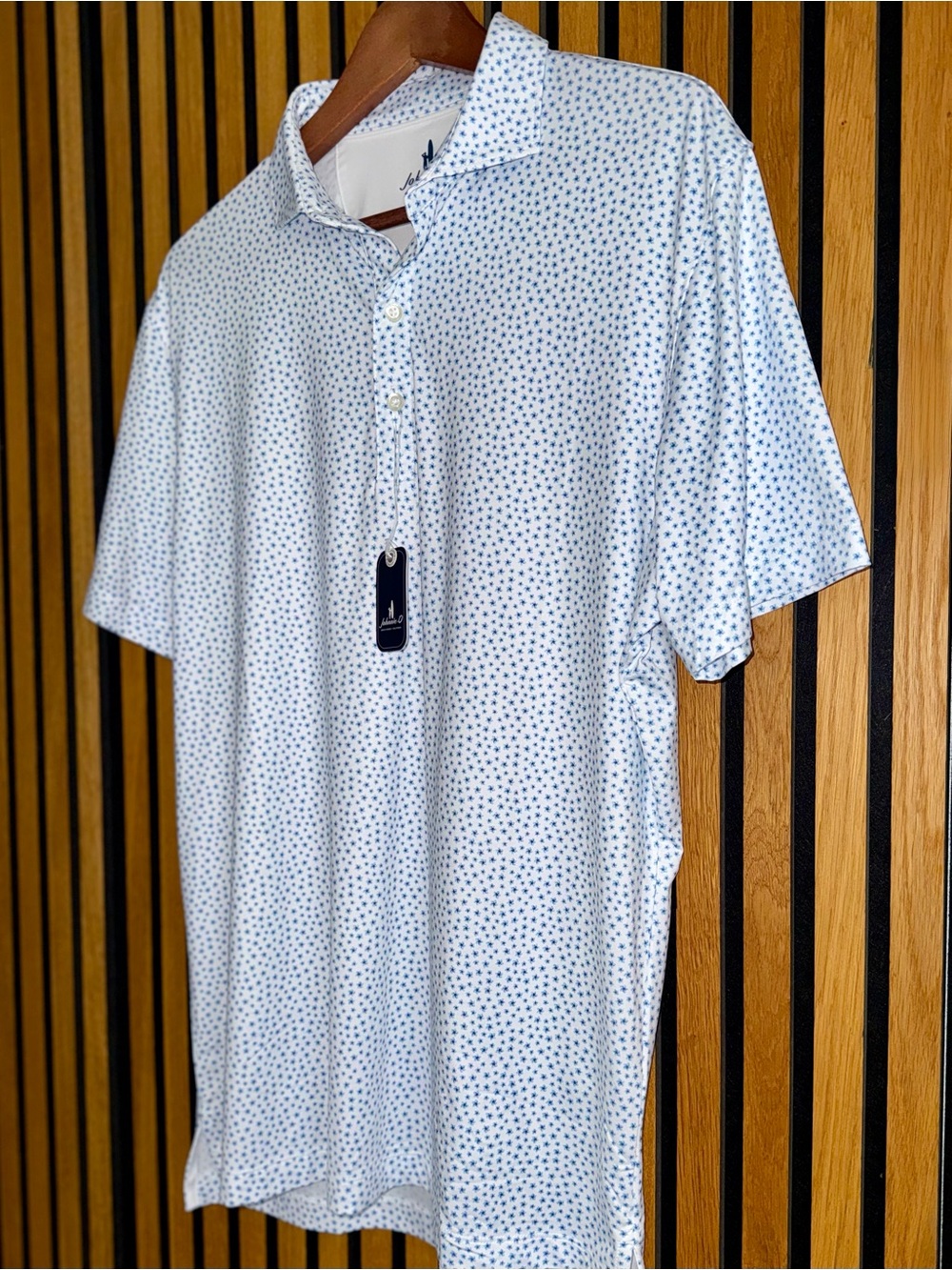 johnnie-O "Plumeria" Featherweight Polo in Tide Blue Micro-Floral - NWT - Picture 5 of 11